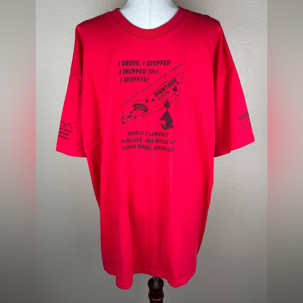 World's Longest Yardsale Mentone Alabama Red T-Shirt. Size- 2XL
